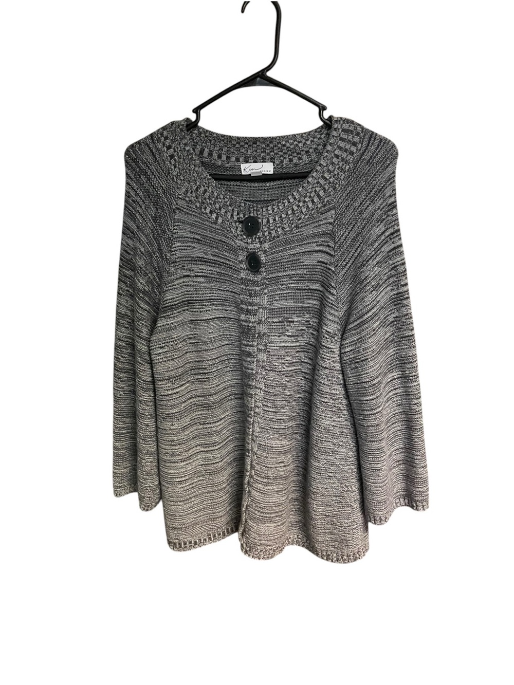 Kim Rogers Heathered Gray Scoop Neck Button Front Sweater Sz large